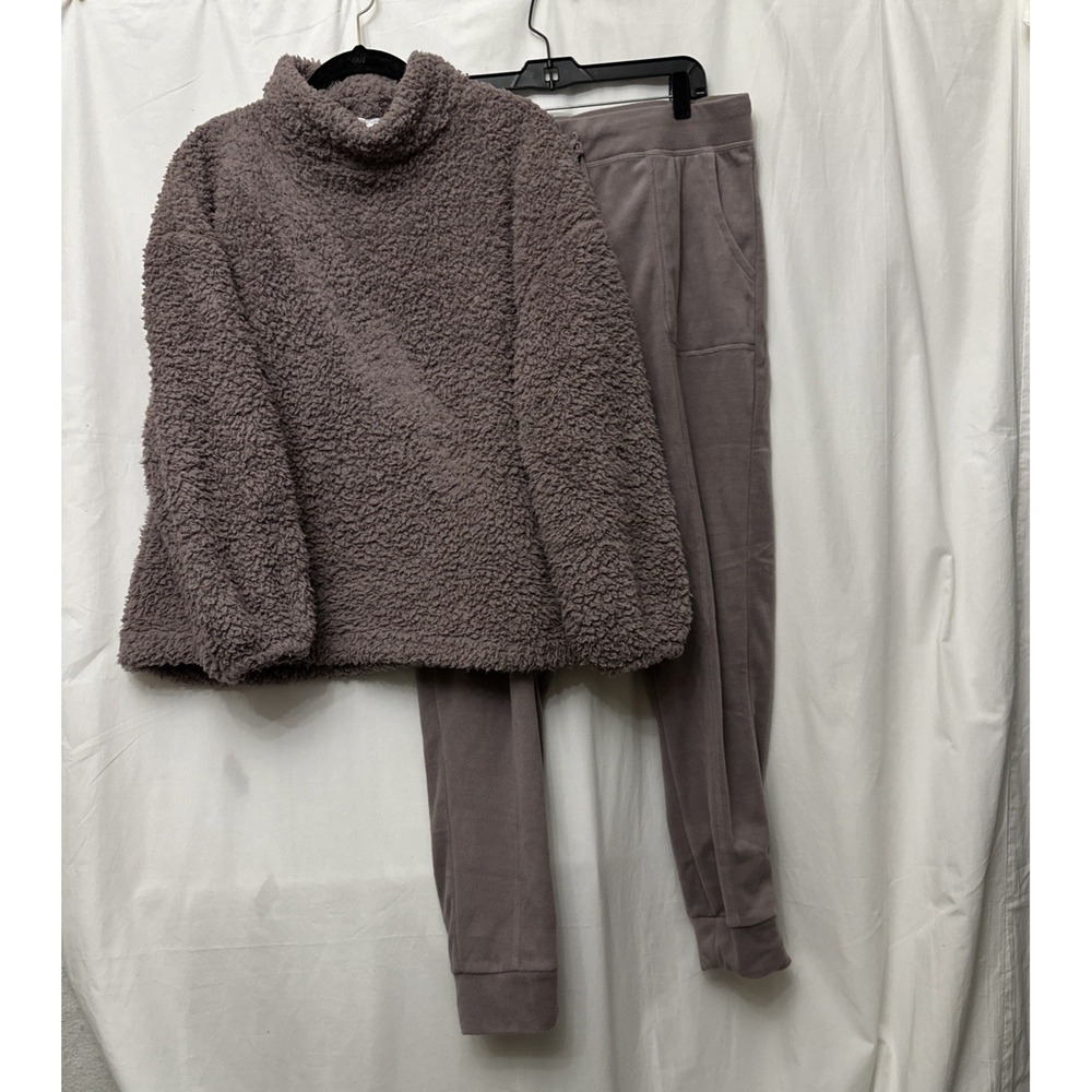 Carol Hochman Lavender 2 Piece Lounge Set w/Funnel Neck Sherpa Top & Pants -SZ M